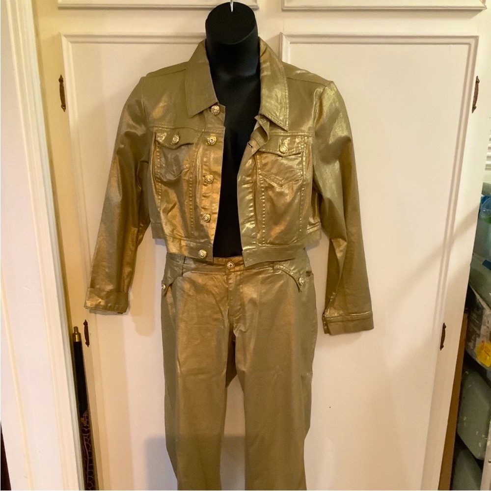 Gold Sparkly Jeans & Jacket 18W set